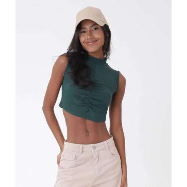 Imagem de Blusa Cropped Feminina Canelada Marisa-86460, Verde, P