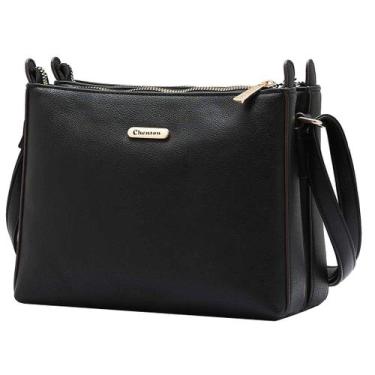 Imagem de Bolsa Feminina Alça Transversal Fixa Divisão Dupla Chenson, Preto, UN
