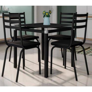 Imagem de Conjunto Mesa de Jantar Tubular com 4 Cadeiras Malva Tampo Vidro Quadrado 75cm 118 SF Preto  - Combo Stock