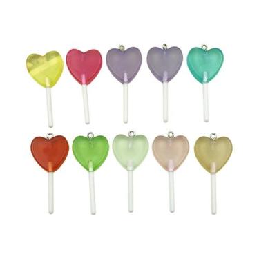 Imagem de Pingentes De Resina Coloridos Em Formato De Pirulito 10un. 22x47mm Pin