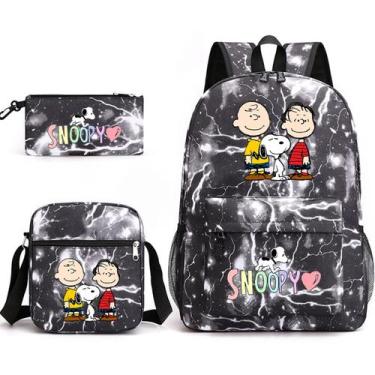 Imagem de Conjunto de mochilas Snoopy Cartoon Kids School Nylon 3 unidades - Yiw