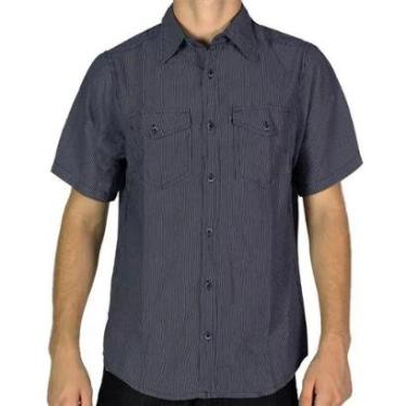 Imagem de Camisa Jeans R7Jeans Masculina Modelo Slim Manga Curta Listrada 100% Algodão-Masculino