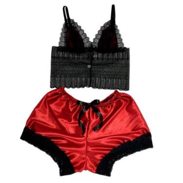 Imagem de Baby Doll Renda Cetim Conjunto Lingerie Pijama Top Shorts - Magic Fant