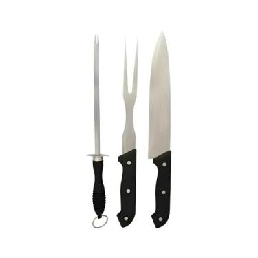 Imagem de Conjunto Para Churrasco Faca Garfo e Chaira Cozinha Kit Multiuso Inox 