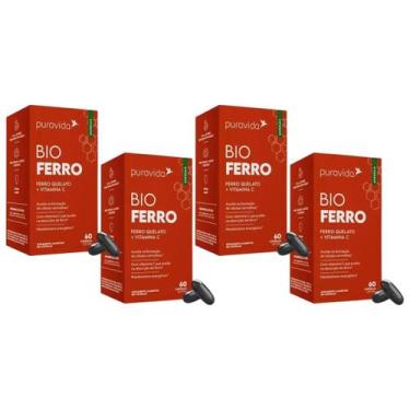 Imagem de 4x Bio Ferro Quelato Vitamina C 60 Cápsulas Pura Vida