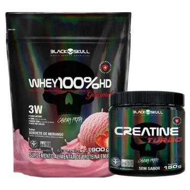 Imagem de Kit Whey 100 HD 900g E Creatina Turbo 150g Black Skull, Neutra