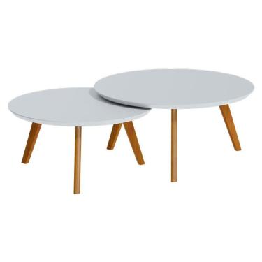Imagem de Kit Mesa De Centro Ambiente Classic Redonda Branco Acetinado - Imcal