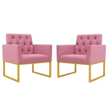 Imagem de Kit 2 Poltronas para Recepção Thais com Base de Ferro Dourado Resisten