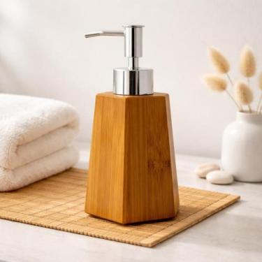 Imagem de Dispenser Sabonete Líquido Bambu Octogonal Lavabo Luxo - Btc