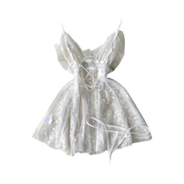 Imagem de Vestido De Lingerie Sexy Feminino Com Decote Em V, Alças Cruzadas, Ren