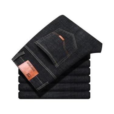 Imagem de Calças Jeans Masculinas De Corte Reto Clássicas Em Preto E Azul Com Mi