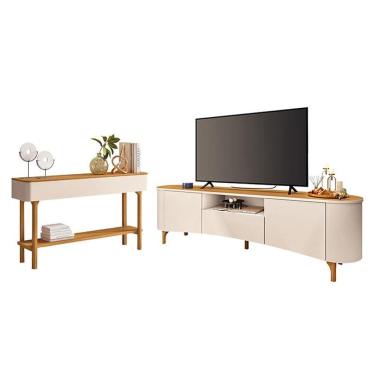 Imagem de Rack Bancada Elara com Aparador Fiero Off White Cinamomo - HB Móveis