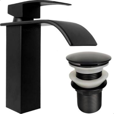 Imagem de Torneira Preta Banheiro Bica Baixa Cascata Valvula Click 1 1/4 Inox Ki