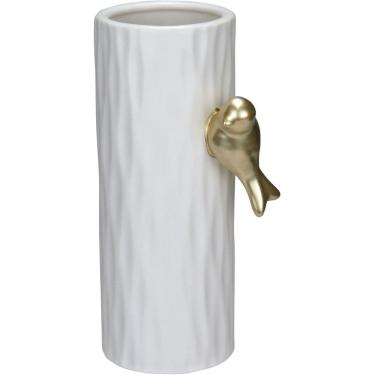 Imagem de VASO DECORATIVO ENFEITE PLANTA APARADOR COM PÁSSARO CERÂMICA 20x10x10cm BRANCO
