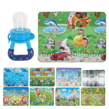 Imagem de Kit Chupeta Bico Alimento Azul Tapete Atividade Interativo Educativo S