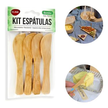 Imagem de Kit de Espátulas Kit 4 Espátulas de Bambu para Patê, Manteiga e Geleia com 4 Peças Amadeirado