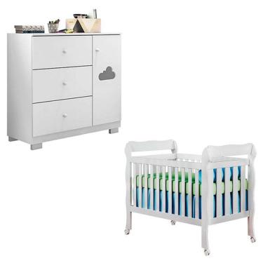 Imagem de Berço Americano Lila e Cômoda Infantil Ane Branco Brilho – Phoenix Baby