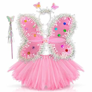 Imagem de Fantasia Borboleta Fada Saia Tule Asa Tiara Varinha Carnaval - Baby Pl