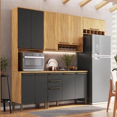 Imagem de Cozinha Compacta Modulada 4 Peças 11 Portas e Tampo 100% Mdf Frisado I