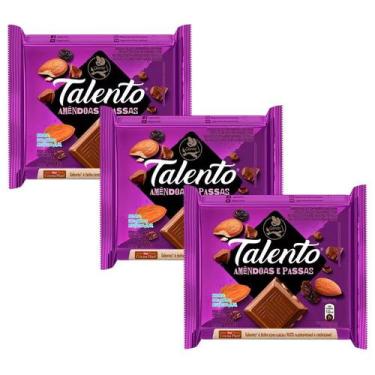 Imagem de Kit 3 Chocolate Garoto Talento 85g Amêndoa e Passas (roxo)