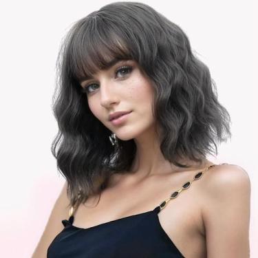 Imagem de Peruca VCKOVCKO Loose Wave Bob 30 cm, cinza ondulado, sintética, femin