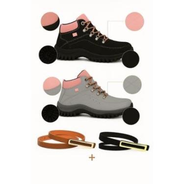 Imagem de KIT+2 Coturno Trilha Feminino Adventure Trabalho Segurança Solado Costurado + Dois Cint...