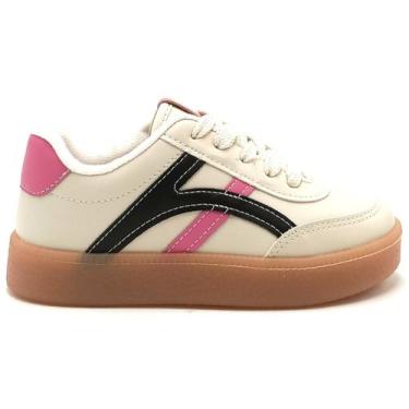 Imagem de Tênis Infantil Feminino Molekinha 2582.103, Branco off preto rosa, 30