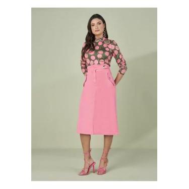 Imagem de Saia feminina Sarja Evasê Color Rosa - Titanium Jeans, 38