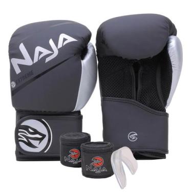 Imagem de Kit Boxe Naja Extreme: Luva + Bandagem + Bucal - Prata, 10oz