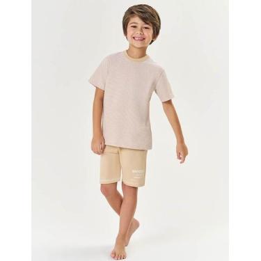 Imagem de Pijama Infantil Menino Camiseta E Bermuda Snooze Bege Divertto, Bege, 