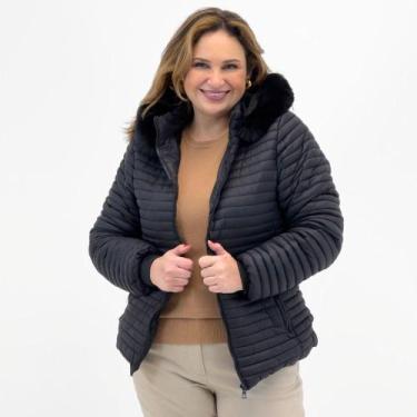 Imagem de Jaqueta Dyordhana Nylon Puffer com Capuz Plus Size Feminina, G2, Preto