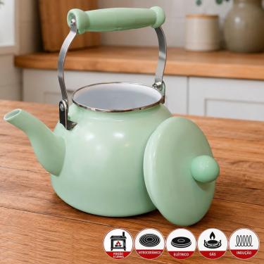 Imagem de Chaleira Esmaltada Jade para Aquecer Água Aço Ferro Vintage para Todos Fogões Verde Charm 2,5L