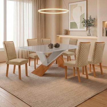 Imagem de Conjunto de Jantar Yasmin Lira 6 Lugares Tampo em MDF com Vidro Serigr