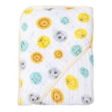 Imagem de Toalha de banho fralda soft duas camadas de tecido com capuz para bebê