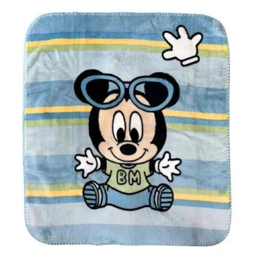 Imagem de Cobertor Bebê Jolitex Raschel Plus Mickey Azul 90cmx1,10m, Oculos