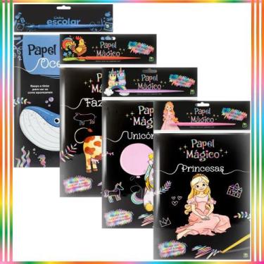 Imagem de Kit Livro de Colorir Papel Mágico Preto Rabisco Desenho Colorido Arco 