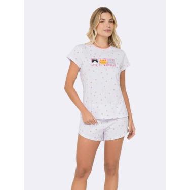 Imagem de Pijama Feminino Manga Curta Cat Amour - Veggi, Branco, M, Feminino