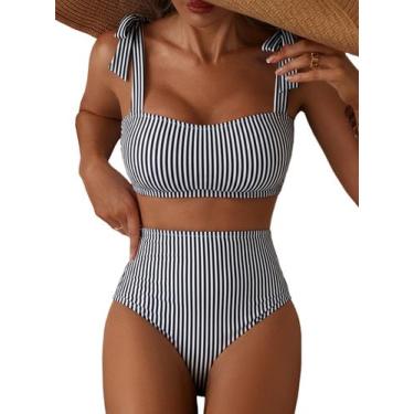 Imagem de Biquíni Herseas 2 Peças Preto Listrado Cintura Alta