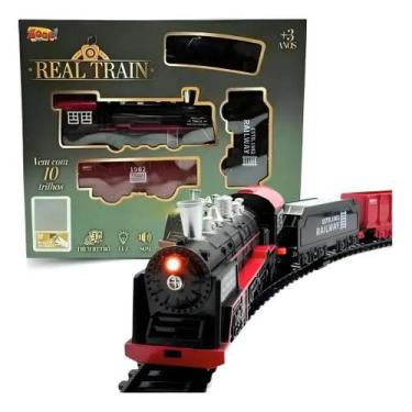 Imagem de Mini Locomotiva Trem Retrô Luz E Som 72cm Presente Meninos - Zoop Toys
