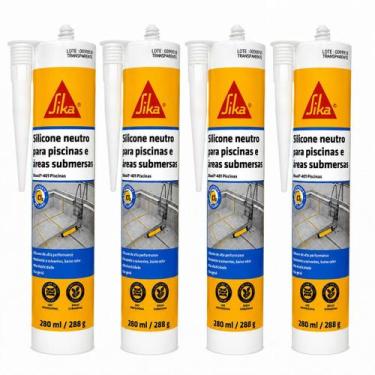 Imagem de Kit 4 Silicone Neutro Piscina Sikasil 401 Transparente 280ml
