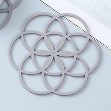 Imagem de GUIPAIHAI Almofada de prato de jantar com design vazado para isolamento térmico doméstico almofada de silicone em forma de flor para porta-copos acessórios de cozinha (cor: cinza)