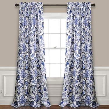 Imagem de Lush Decor, Blue Cynthia Jacobean conjunto de cortinas de janela escurecimento para sala de estar, sala de jantar, quarto (par), 274 cm L