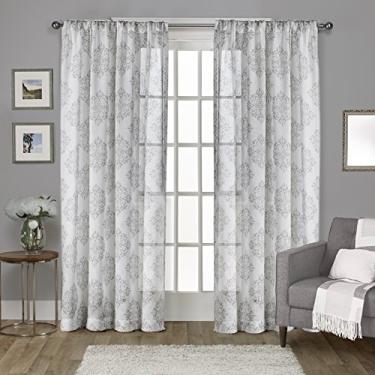 Imagem de Exclusive Home Curtains Nagano Medalhão belga de linho, painel de cortina para janela, par com bolso para varão, 137 x 274 cm, cinza pombo, 2 unidades