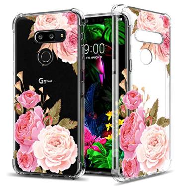 Imagem de GREATRULY Capa de telefone floral transparente bonita para LG G8 ThinQ (versão 2019) para mulheres meninas, design de flor, transparente, fina, macia, à prova de quedas, TPU amortecedor, capa de