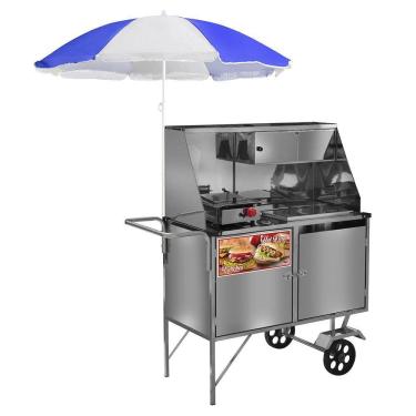 Imagem de Carrinho 2 em 1 Cefaz Hot Dog e Lanche Luxo Inox com Rodas Maciças e Guarda Sol L09M/GS