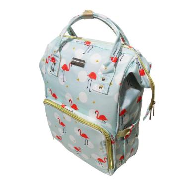 Imagem de Mochila Bebe Maternidade Azul Claro Bolsa Impermeavel Flamingo