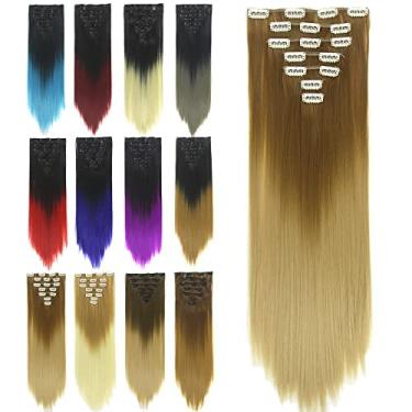 Imagem de IMISSU Conjunto de 7 peças clipe reto longo em extensões de cabelo ombre cor cabeça cheia peruca para mulheres (Ombre Marrom)