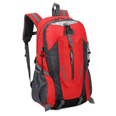 Imagem de Mochila de viagem, mochila de caminhada de tecido resistente à água de 40 l, mochila grossa e forte para laptop para acampamento ao ar livre trekking turista homens e mulheres, vermelha pequena surpresa