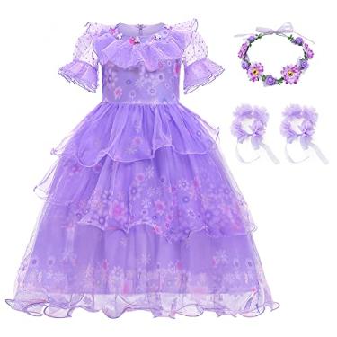 Imagem de CCJRLM Encanto vestido Mirabel encanto, fantasia de Isabella encanto para meninas cosplay vestido com brincos de óculos, Roxa, 6-7 Anos