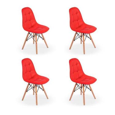 Imagem de Conjunto 4 Cadeiras Dkr Charles Eames Wood Estofada Botonê - Vermelha